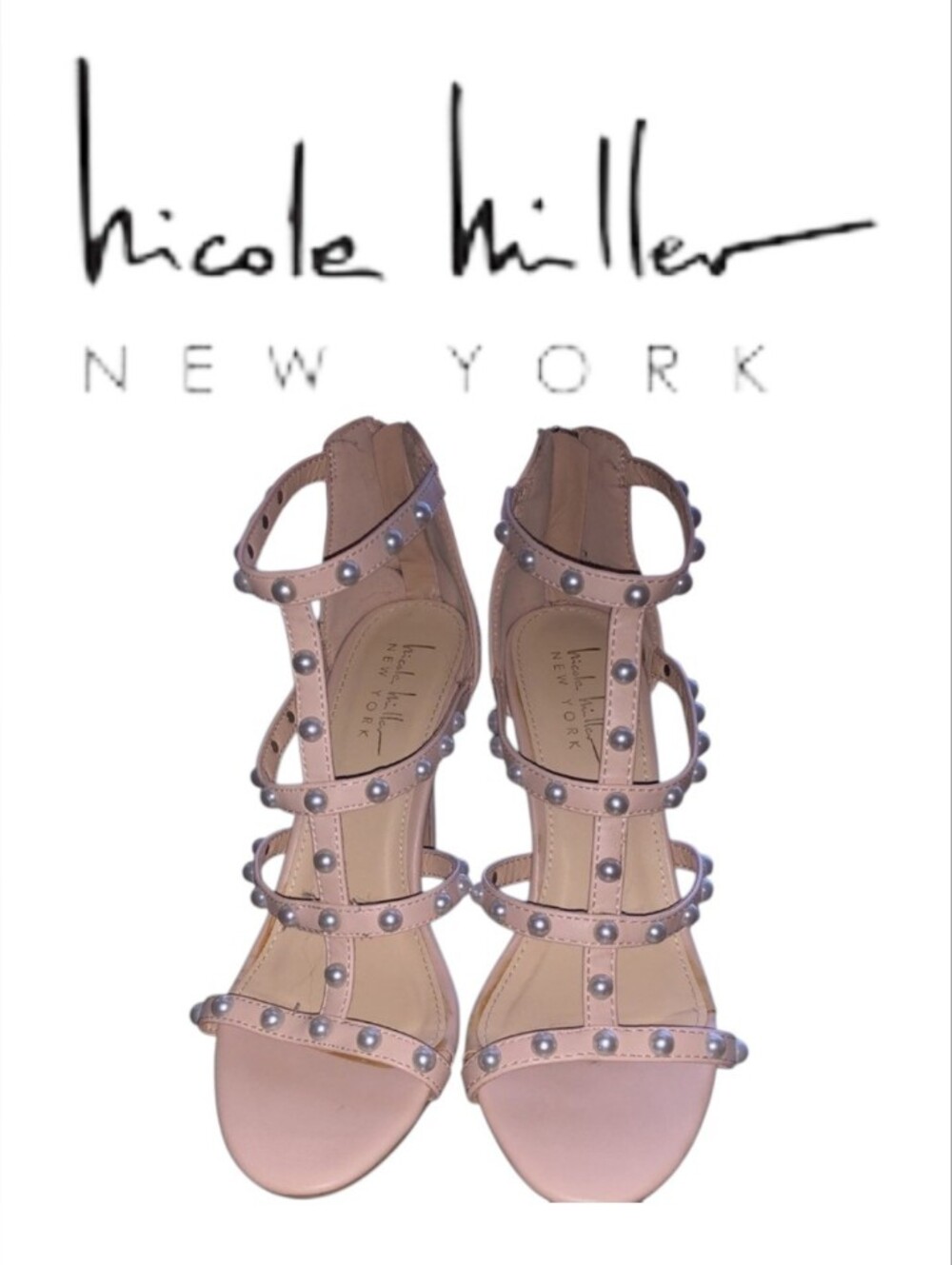 Nicole Miller New York Nude Studded Strappy Sandals